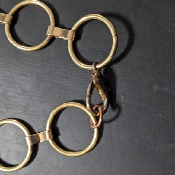 Gold Tone Open Circle Link Chain Statement Necklace - Picture 4 of 5